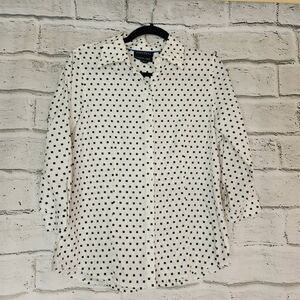 Foxcroft Wrinkle Free Fitted Cotton Geometric Button Up Blouse Black White Sz 8